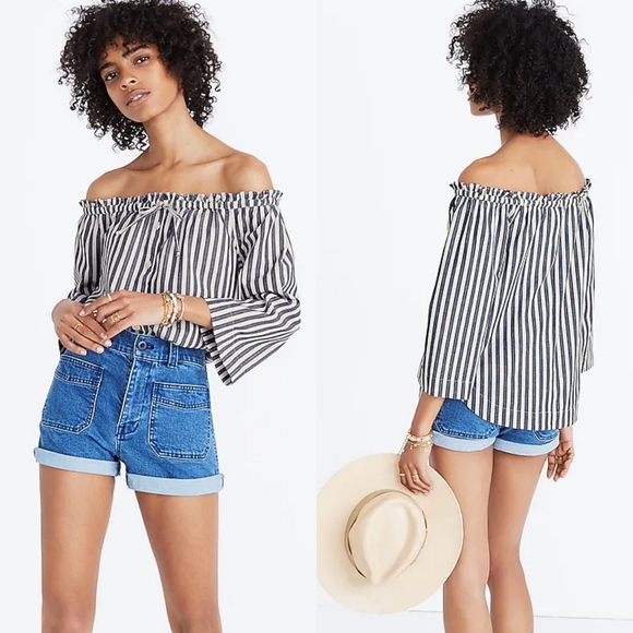 Madewell Shimmer Stripe Off-The-Shoulder Top - Picture 1 of 13